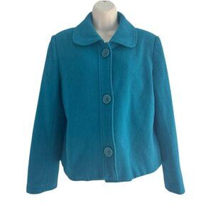 Vtg Harve’ Bernard Women's Sz 10 Peacock Blue Button Up Wool Blend Coat Jacket